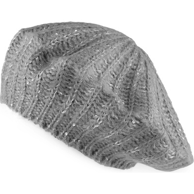 Prima-obchod dívčí pletený baret s jemnými flitry šedá