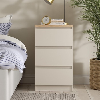 Нощно шкафче Naia с 3 чекмеджета Кашмир и Jackson Hickory