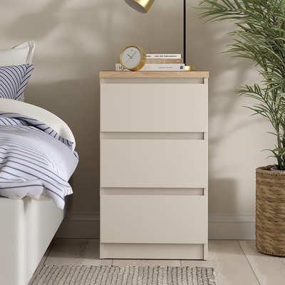 Нощно шкафче Naia с 3 чекмеджета Кашмир и Jackson Hickory