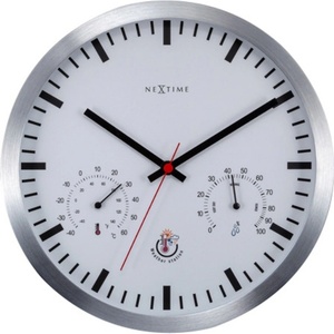 NeXtime Часовник с термометър и хигрометър Weather Station Clock бяло-сребристо (90514WI)