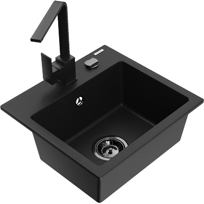 Mexen Milo кухненска мивка от гранит с 1 корито и кухненски смесител Rita, черен - 6505-77-670300-70-B (6505-77-670300-70-B)