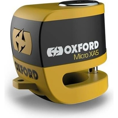OXFORD zámek kotoučové brzdy Micro XA5 (integrovaný alarm, žlutý/černý, průměr čepu 5,5 mm)