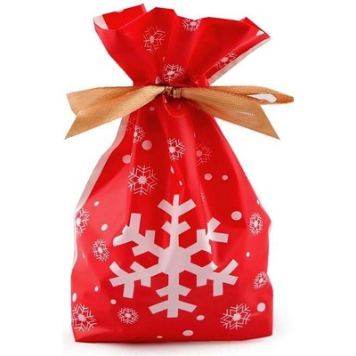 Sáček s atlasovou stuhou vánoční 12x17,5 cm - červená vločka (5 ks)