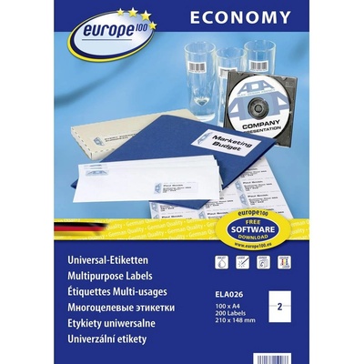 Europe 100 ELA026 univerzální etikety 210 x 148.5 mm papír bílá 200 ks