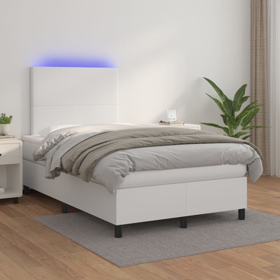vidaXL Box spring postel s matrací a LED 3135816 umělá kůže bílá