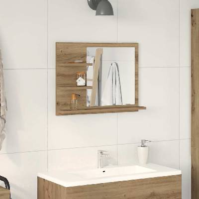 vidaXL Шкаф за баня с огледало, дъб, 60x10, 5x45 см (856256)