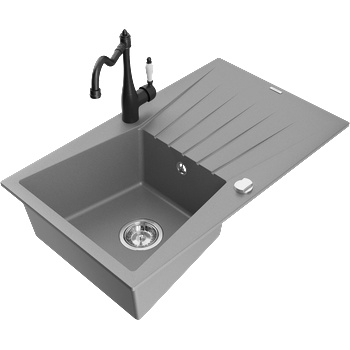 Mexen Cesar гранитна мивка с 1 отделение и отцедник и кухненски смесител Carla, сив - 6514-71-670700-70 (6514-71-670700-70)