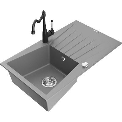 Mexen Cesar гранитна мивка с 1 отделение и отцедник и кухненски смесител Carla, сив - 6514-71-670700-70 (6514-71-670700-70)