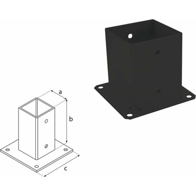 Domaxx PSP šroubovací patka sloupku se čtvercovou základnou Nastříkaný práškovou barvou černé (C) PSP 100 - 101 x 150 x 150 x 2.0 mm