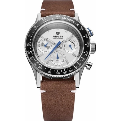 Nivada Grenchen Chronoking Meca Racing Grey - Inter. Bezel - Brown Leather White Stitching