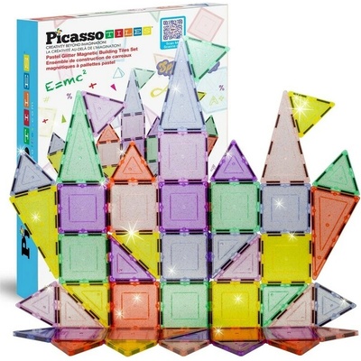 PicassoTiles stavebnica 48 ks Magnetické bloky glitrované