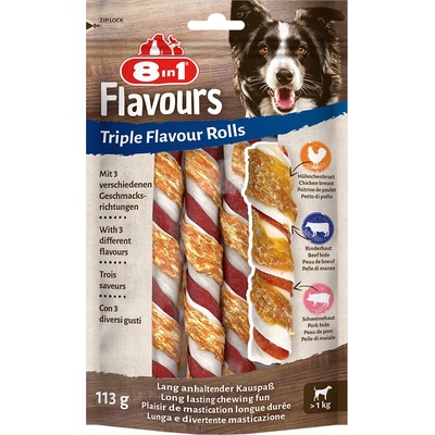 8in1 3х3броя 8in1 Triple Flavour Rolls пръчици за дъвчене - лакомства кучета