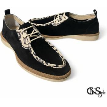 ДАМСКИ МОКАСИНИ ОТ ЕСТЕСТВЕН ВЕЛУР В ЧЕРЕН ЦВЯТ С ЛЕОПАРДОВ ПРИНТ