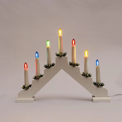 Filament Adventní svícen 2262-210 dřevěný bílý HARLEKÝN 7x34V 0,2W LED mix barev