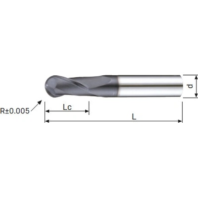 OSL Fréza tvrdokovová kulová 2-břitá r5,0 10,00x18x75 tialn, 45hrc