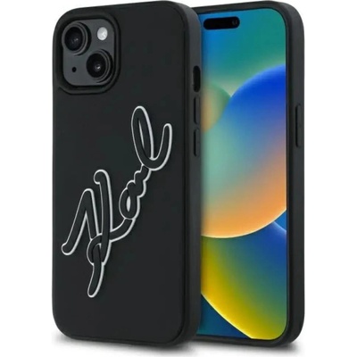 KARL LAGERFELD Карл Лагерфелд 3D гумен подпис iPhone 15 калъф - черен (3666339257545)
