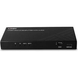 Lindy HDMI 8K60 сплитер с 2 порта, аудио и намаляване на мащаба, Lindy 38534 (38534)