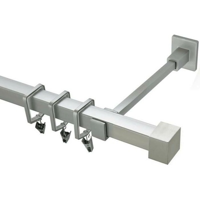 OK-GarnýžeCZ - Garnýž kovová hranatá jednořadá 20x20mm Klasik satina 110 cm do stěny / kroužky s žabkou
