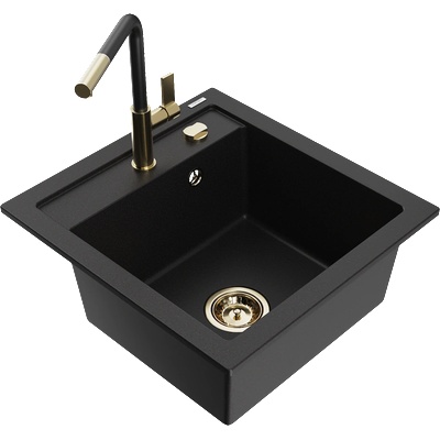 Mexen Vito гранитна мивка с 1 отделение и кухненски смесител Flora, черен - 6503-77-670401-57-G (6503-77-670401-57-G)