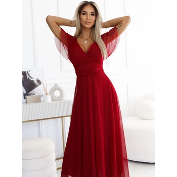 Numoco Дълга рокля с деколте и къси ръкави - бордо Numoco NASTIA numoco | Kafyav | ЖЕНИ | ONE SIZE