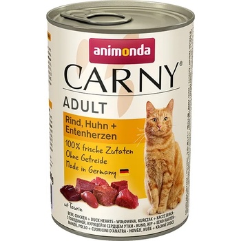 Animonda - Carny Chicken Beef Duck -Консерва за котки с пиле, говеждо и патешки сърца, 3 броя х 400 гр