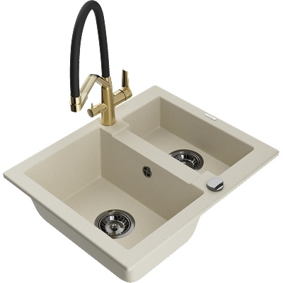 Mexen Carlos гранитна мивка с 1, 5 камери с кухненска батерия Duo, бежова - 6518-69-671701-57-B (6518-69-671701-57-B)