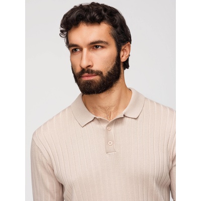 Ombre Clothing Мъжка поло риза SLIM FIT от вискоза с вертикални ивици - бежова V2 OM-POSS-0169 Ombre Clothing Ombre Clothing | Bezhov | МЪЖЕ | S