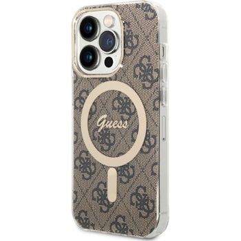 Pouzdro Guess 4G MagSafe Kompatibilní Zadní + Bezdrátová Nabíječka iPhone 14 Pro Max hnědé