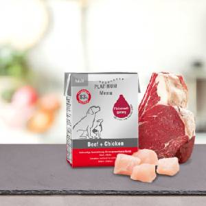 PLATINUM Menu Adult Beef + Chicken - Премиум мокра храна с телешко и пилешко месо за кучета 185гр/375гр - petvitaminhouse - 5,40 лв