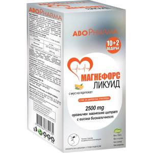 Abo Pharma Магнефорс Ликуид, 2500 mg магнезиев цитрат, с вкус на портокал, 10 + 2 стика, Abo Pharma (10046574)