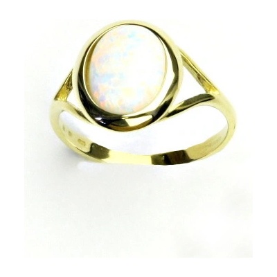 Čištín Zlatý prsten žluté zlato bílý syntetický opál T 1453