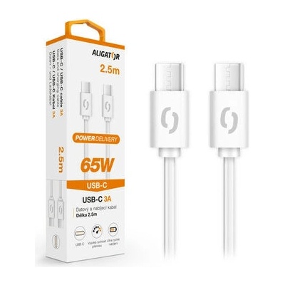 Aligator DATKP59 Dátový POWER 65W / USB-C / USB-C 3A, 2,5m, bílý