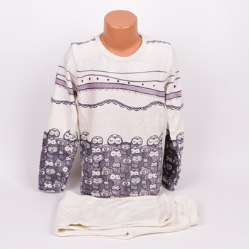 Плюшена детска пижама в бяло и сиво със сови