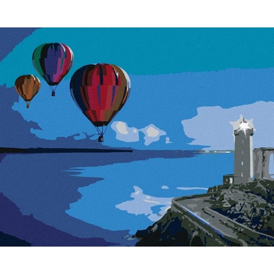 Diamondi Diamantové malování HORKOVZDUŠNÉ BALONY U MAJÁKU 40 x 50 cm vypnuté plátno na rám