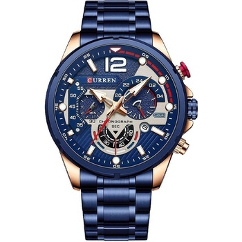 Curren Мъжки часовник Curren Effecto, Хронограф, Неръждаема стомана, Син / Розово злато (CURREN-8395-BLUE-GOLD)