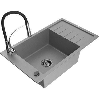Mexen Elias гранитна мивка с 1 гнездо с отцедник и кухненски смесител Aster, сив - 6511-71-73450-07-B (6511-71-73450-07-B)