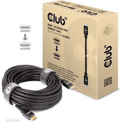 Club 3D Кабел Club 3D - CAC-2314 (HDMI 2.0 4K60Hz RedMere, M/M, 15 м, 18 Gbps, UHD, AWG28) (CAC-2314)