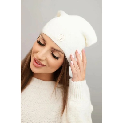 Fashionweek Dámská klasická čepice z alpaky s dekorativní destičkou K17 krémová