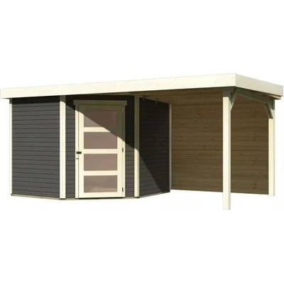 KARIBU SCHWANDORF 5 drevený domček + prístavok 240 cm (9215) 462 x 246 cm, terragrau LG3909