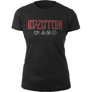 Led Zeppelin Logo & Symbols Black 2XL Дамски Риза (LZTS01LB05)