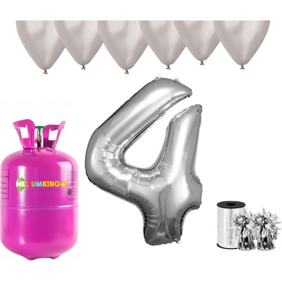 HeliumKing Helium párty set na 4. narozeniny se stříbrnými balónky