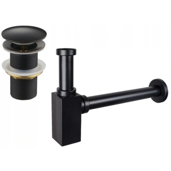 Mexen половин сифон за мивка квадратен с капачка клик-клак, без преливник, черен античен - 7991060-79 (7991060-79)