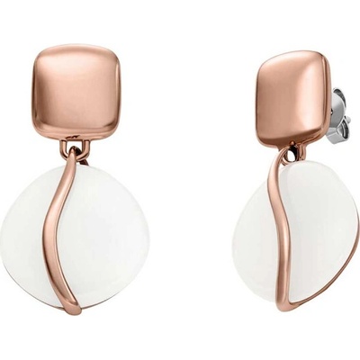 Skagen Bronzové náušnice s bielym sklom SofiaSea Glass SKJ1816791