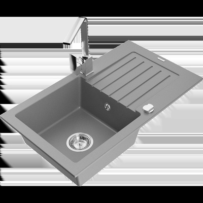 Pablo гранитна мивка с една купа и сушилник и кухненски смесител Rita, сив - 6510-71-670300-00 (6510-71-670300-00)