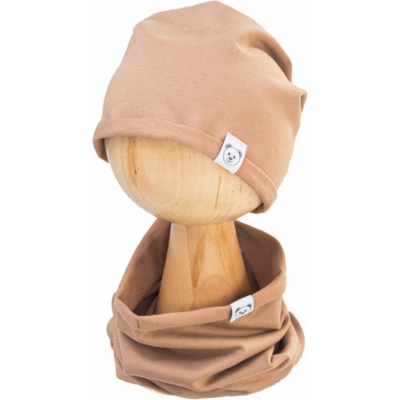 Baby Nellys čiapka s nákrčníkom bavlna Little Bear béžová