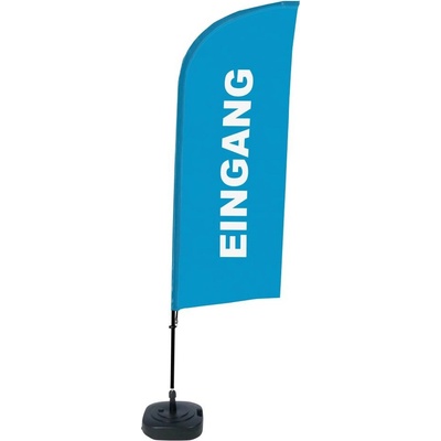 Jansen Display Kompletní sada reklamní vlajky ve tvaru křídla, Vchod, modrá, německy, 1105 x 3300 mm