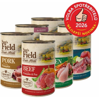 Sam's Field Puppy True Mix Beef with Pumpkin & Pea and Chicken & Carrot and Lamb & Apple and Pork & Carrot & Linseed Oil 6 x 400 g