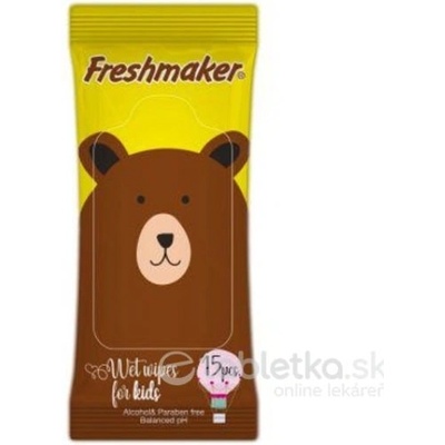Freshmaker vlhčené obrúsky zvieratká-MEDVEDÍK bez alkoholu 15 ks