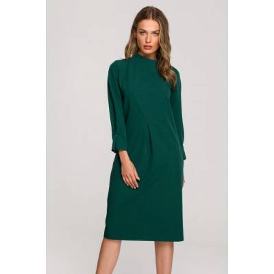 S318 Relaxed fit dress with high collar zelená
