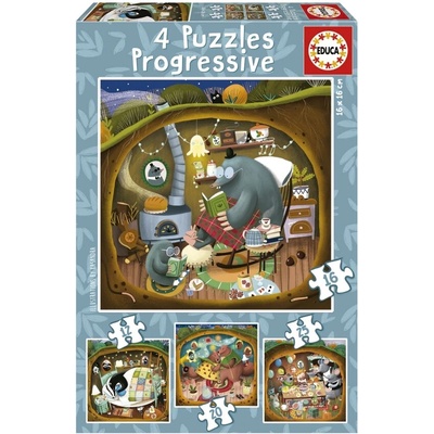 Educa Прогресивен пъзел, Educa, Горски приказки 4 в 1, 12/16/20/25 части